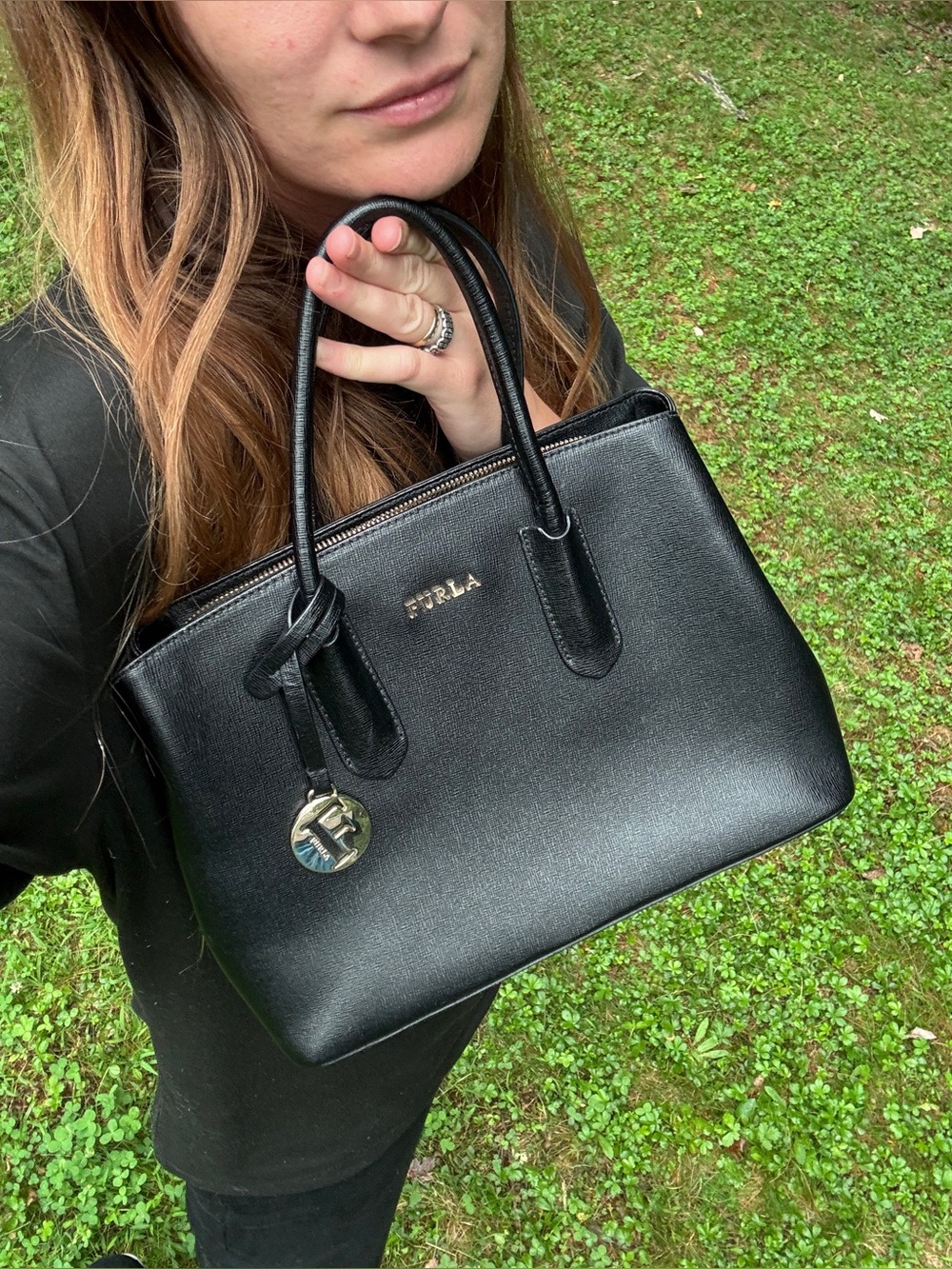Furla Black Leather Satchel Handbag EUC - Picture 3 of 16